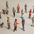Group of Miniature Construction Worker Figures in Various Work Poses With Safety Gear