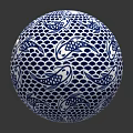 Spherical Blue White Decorative Ornament Set With Fish And Grid Patterns For Home Decor 3d model