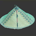 Woven Conical Hat With Colorful Geometric Patterns And Fringed Edge