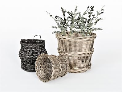 Nordic Storage Basket Potted Plant Flower Pot Vase Green Plant Bamboo Basket Bamboo Basket Bamboo Basket Dirty Clothes Blue Basket Storage Frame 3d model