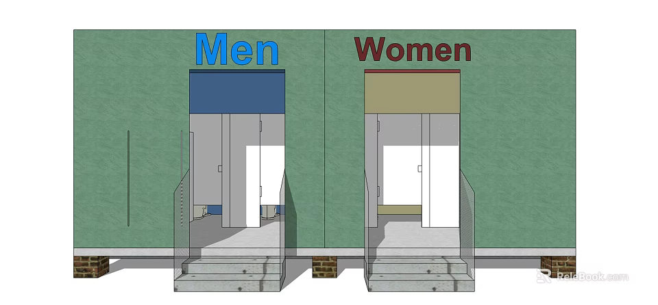 Public Restrooms Layout Design For Men And Women With Separate Entrances 3d model 