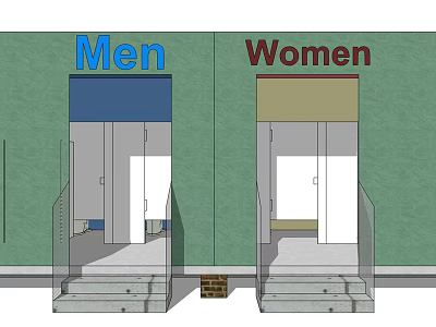 Public Restrooms Layout Design For Men And Women With Separate Entrances 3d model