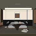 Modern Bedroom Interior Design With Wooden Elements Framed Artwork Comfortable Bed And Soft Lighting 3d model
