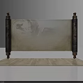 Cream Colored Scroll With Black Decorated Pillars On Wooden Floor 3d model