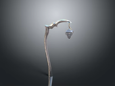 Classic Metal Street Lamp With Curved Pole And Lantern Shade 3d model