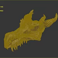 Game Movie Character Mythical Dragon Skull Detailed 3D Model With Horns And Sharp Fangs