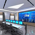 Modern Monitoring Room Featuring Multiple Monitors Control Desk And Large Display Screen