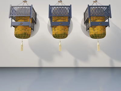 Elegant Swing Door Decor With Blue Frame Yellow Pattern And Tassel Design 3d model