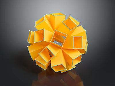 Yellow Geometric Cube 3D Structure Decorative Ornament Set For Modern Home Decor 3d model