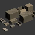 Cardboard Boxes In Various Sizes Open And Closed On Gray Background 3d model