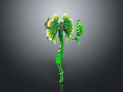 Green and Yellow Plant Inspired Weapon with Decorative 3D Model Leaf Like Structure 3d model