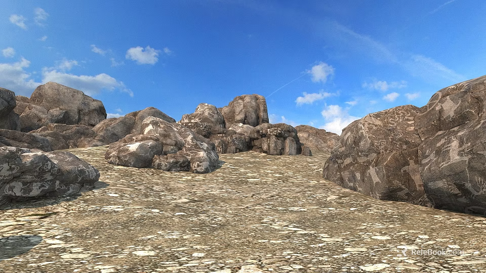 Natural Rocky Landscape With Blue Sky White Clouds And Dry Ground 3d model 