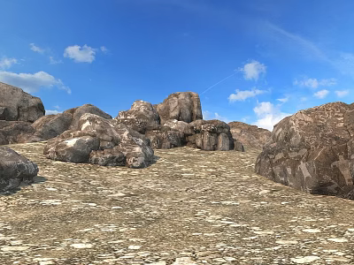 Natural Rocky Landscape With Blue Sky White Clouds And Dry Ground 3d model
