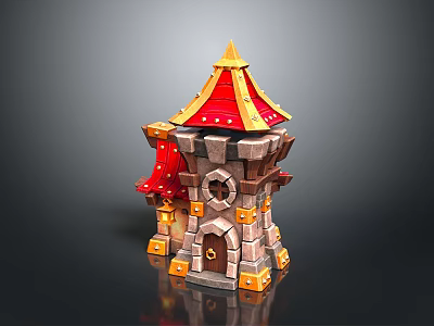 Fairy Tale Castle Tower Scenery With Red Roof Golden Accents And Stone Architecture 3d model