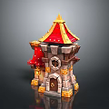 Fairy Tale Castle Tower Scenery With Red Roof Golden Accents And Stone Architecture