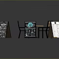 Minimalist Cafe Wooden Table Chairs With Black White Menu Signboards