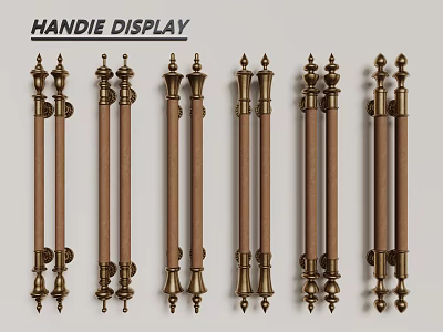 Vintage Door Handles Display With Various Decorative Designs And Brass Details 3d model