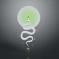 White Snake Coiled Under Green Moon With Colorful Sparkles And Stars