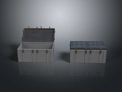 Two White Storage Boxes With Open And Closed Lids Metal Components And Surface Textures 3d model