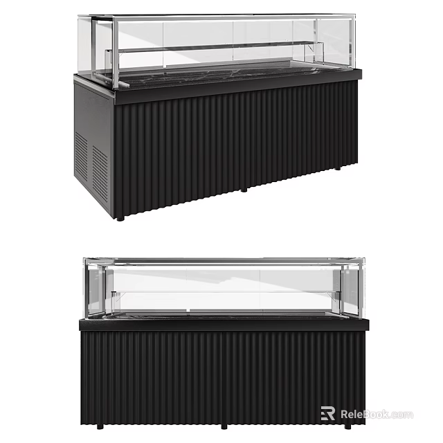 Black Commercial Retail Showcase With Glass Display And Ribbed Base Shelving 3d model 