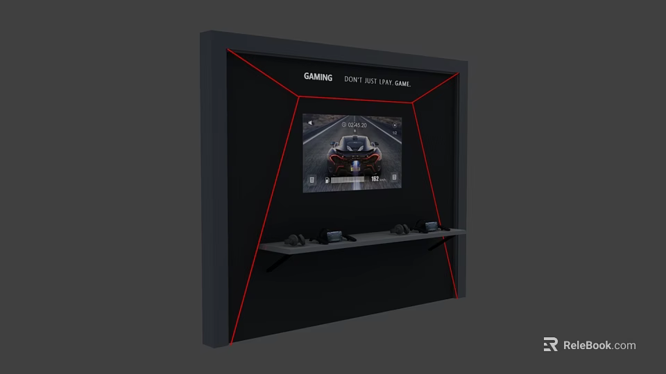 Gaming Display Setup Featuring Sony PlayStation Racing Game And Controllers 3d model
