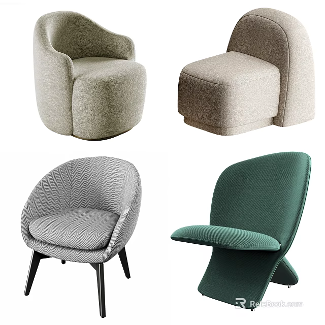 Stylish Modern Single Seater Sofas With Various Colors Curved Arms And Black Wooden Legs 3d model 