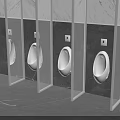 Modern Public Toilet Interior With White Urinals Marble Walls And Stalls