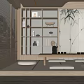 Tea Table and Chair Combination Bookcase Coffee Table 3d model