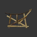 Natural Wooden Lounge Chair With Curved Backrest And Crossed Legs Design