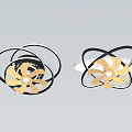 Modern Decorative Ceiling Light With Black White Circular Rings And Golden Fan Shaped Design