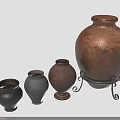 Rustic Handmade Pottery Vases in Various Sizes and Colors with Metal Stand