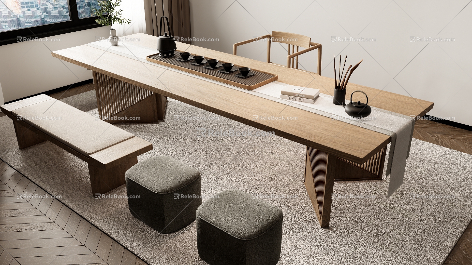 New Chinese Tea Table and Chair Combination 3d model