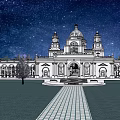 Ancient Architecture Featuring Dome Ornate Garden Fountains And Starry Sky