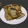 Golden Brown Crispy Pan Fried Dumplings Stacked On White Plate