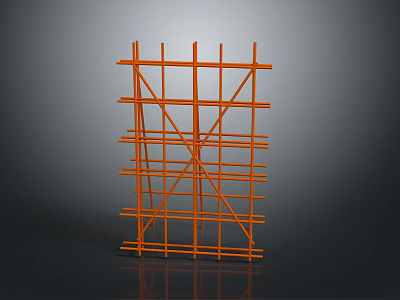 Orange Metal Scaffolding Structure With Poles For Construction Site Use 3d model