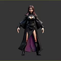 3D Female Character With Pink Hair Black Robe Purple Lining Tall Boots Gray Background