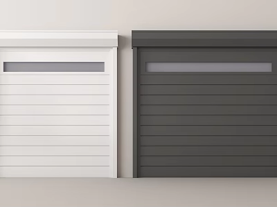 White and Dark Gray Roller Garage Doors with Small Window Panels for Home Exterior 3d model