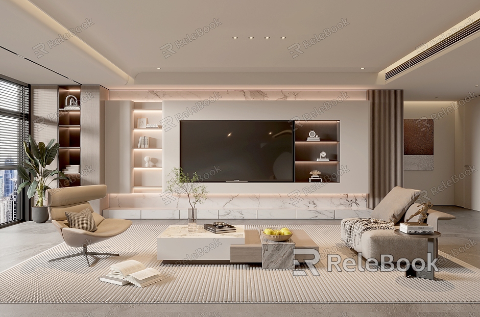 Home Living Room TV Background Wall Simple Living Room Coffee Table Combination Sofa TV Cabinet Minimalist Living Room model