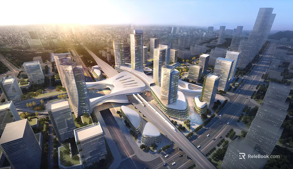 Modern Urban Commercial Complex With Innovative Architectural Design And High Rise Buildings In Cityscape 3d model 