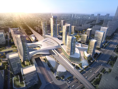 Modern Urban Commercial Complex With Innovative Architectural Design And High Rise Buildings In Cityscape 3d model