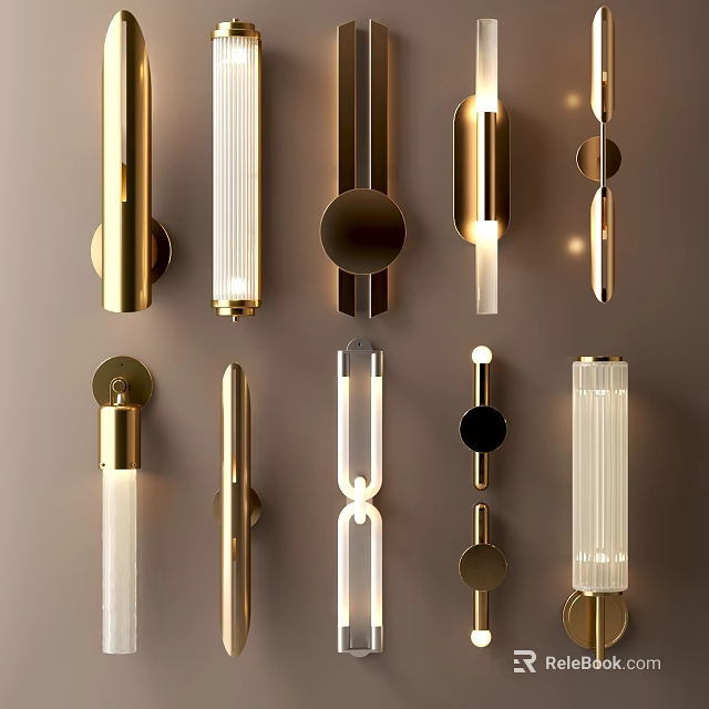 Modern Contemporary Wall Lamps With Brass Metal And Glass Decorative Designs 3d model 