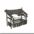Weathered Wooden Shed Building With Broken Roof Planks And Palisade Fence
