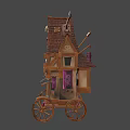 Vintage Decorative Wooden Car With Fabric Canopy And Hanging Items
