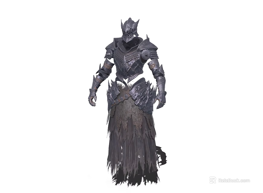Fantasy Armored Warrior Character With Spiked Helmet And Tattered Skirt Armor 3d model 