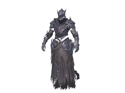 Fantasy Armored Warrior Character With Spiked Helmet And Tattered Skirt Armor 3d model