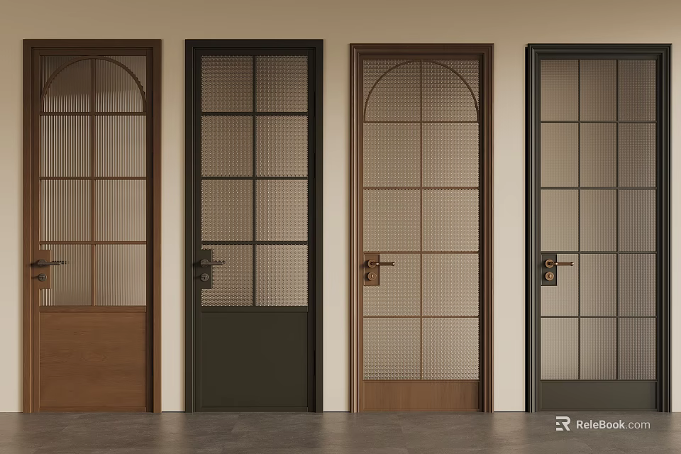 Various Stylish Doors Featuring Arched Grid Designs And Diverse Color Options For Home Decor 3d model 