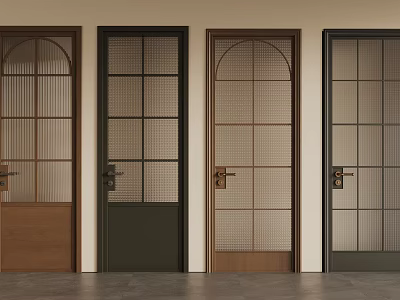 Various Stylish Doors Featuring Arched Grid Designs And Diverse Color Options For Home Decor 3d model
