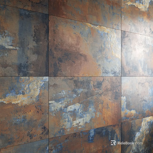 Decorative Wall Panels with Rustic Textured Surface and Multicolor Rust Blue Gray Tones 3d model 
