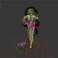 Woman In Traditional Red And Black Costume With Snake Ornaments Standing On Stone Floor
