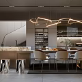 Modern Restaurant Interior Design Featuring Hanging Pendant Lights Marble Dining Table And Decorative Plants